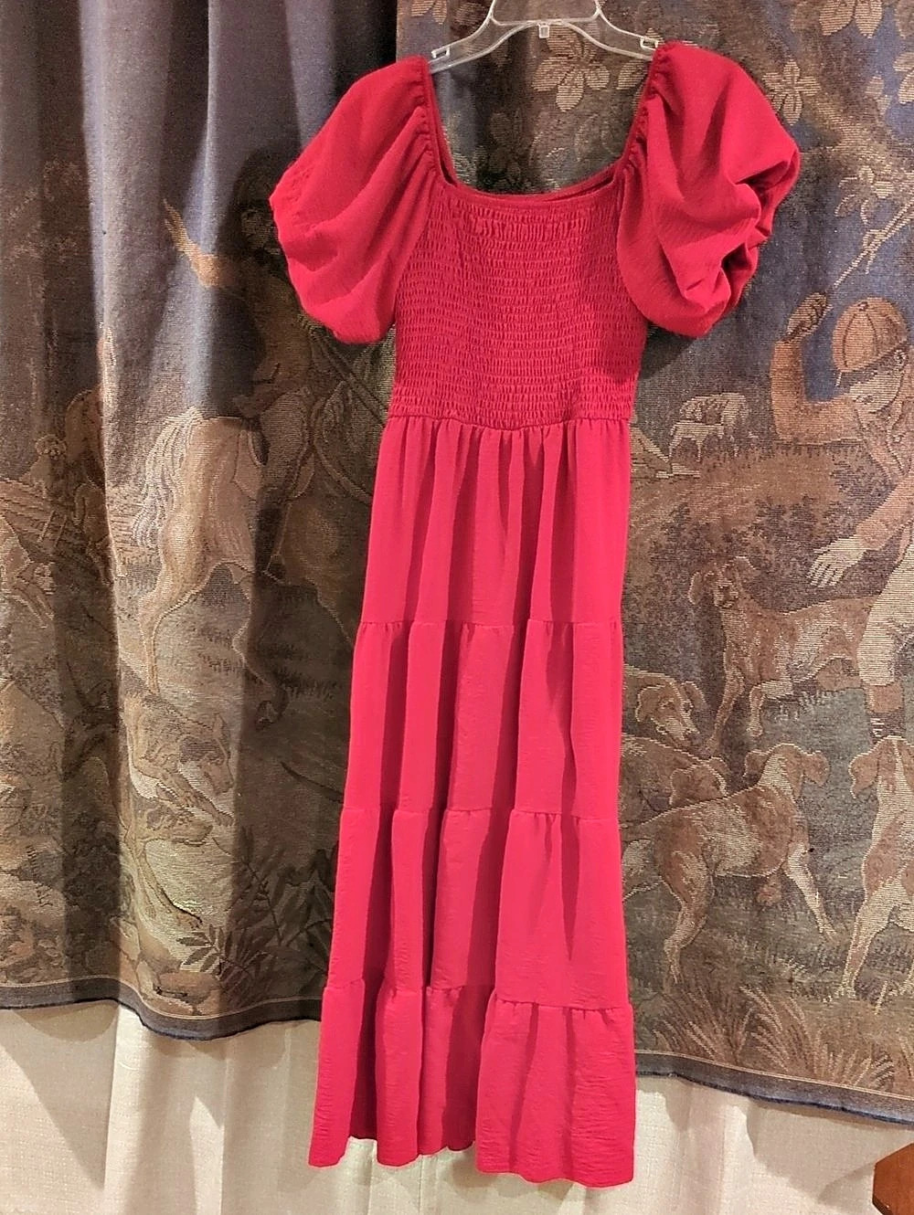 Red Smocked Maxi Dress